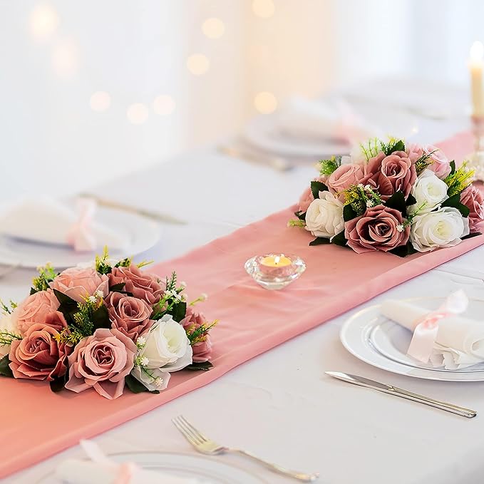 BLOSMON Dusty Rose Flowers Centerpieces: 10 Pieces Pink Roses Artificial Flower Balls for Wedding Dinning Table - Fake Silk Kissing Floral Arrangements for Home Party Event Decor