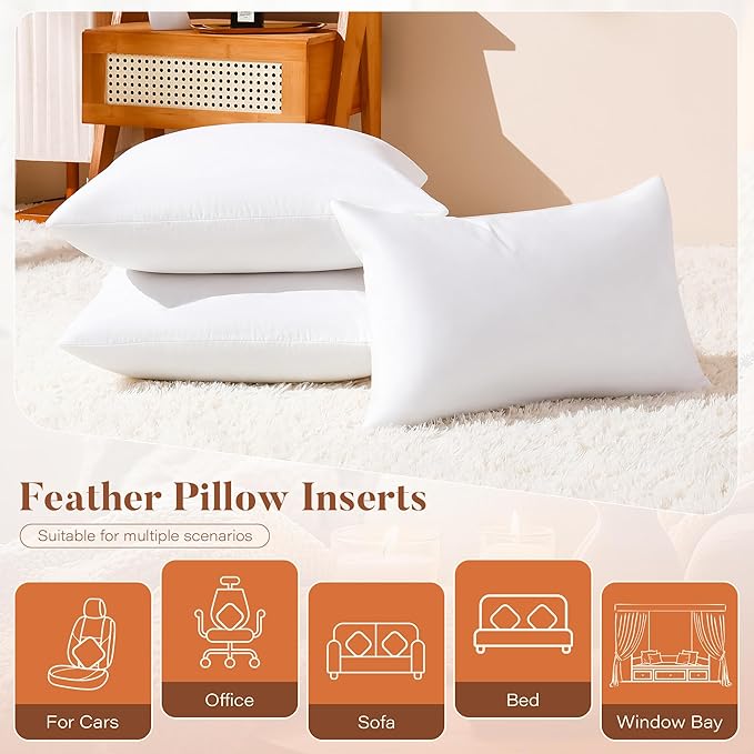 22x22 Pillow Inserts Set of 2, Natural Feather Down Pillows with 100% Cotton Cover, Throw Pillow for Bed, Couch and Sofa.