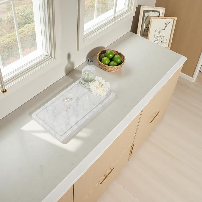 Solid Natural Marble Vanity Tray - 11.8"x5.9" Rectangular Bathroom & Dresser Organizer, Non-Resin Stone Tray for Jewelry/Perfume, Marble Trays for Decor Rectangl