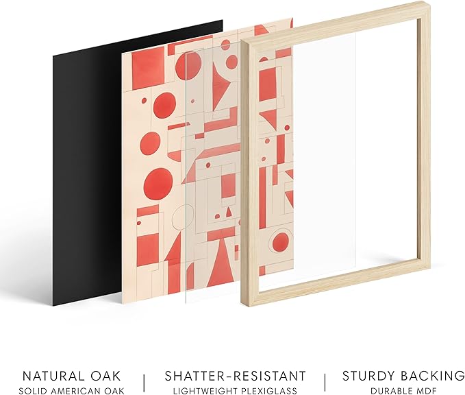 HAUS AND HUES Colorful Abstract Wall Art - Minimalist Retro Picture for Living Room Decor, Red and Pink Modern Wall Art Painting (Red Geometric, Beige Frame, 8x10)