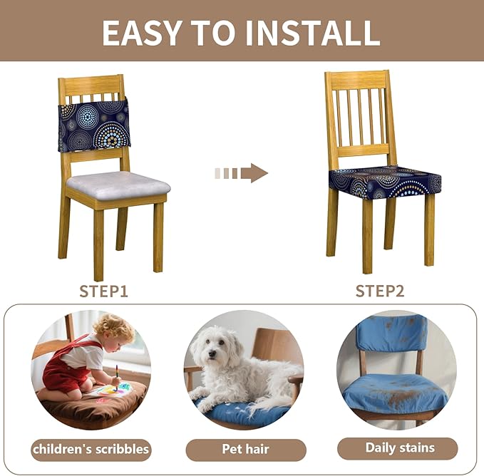 Stretch Dining Chair Seat Covers Set of 6,Dining Chair Slipcovers, Floral Printed Chair Covers,Soft Fabric Washable Upholstered Chair Seat Protector, No Rear Covers for Home Kitchen Dining Room