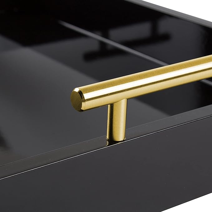 Kate and Laurel Lipton Decorative Modern Rectangular Tray; 16.5 x 12.25; Black and Gold; Chic Serving Tray for Storage; Organization; and Display