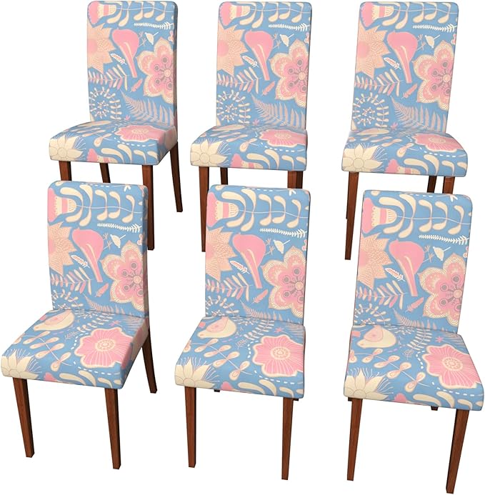 Stretch Dining Chair Covers Set of 6,Floral Print Chair Covers,Soft Removable Washable,Pet Friendly Furniture Protector,Universal Chair Slipcovers for Home, Kitchen,Ceremony Dining Room Seat