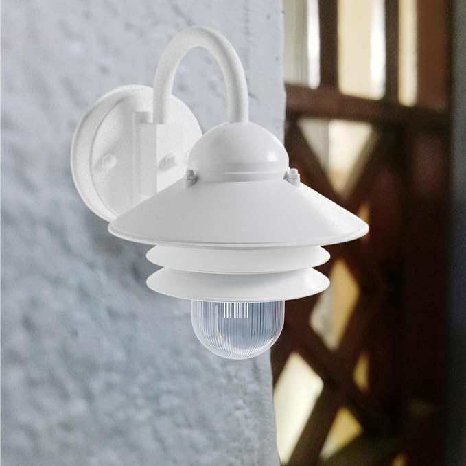 KASTLITE Nautical Outdoor Sconce Wall Mounted Light - Rust & Waterproof Non-Metallic Coastal Lantern - UL Listed Patio Deck Porch Front Door & Dock Lighting Fixture - USA Made, 13"x10", Matte White