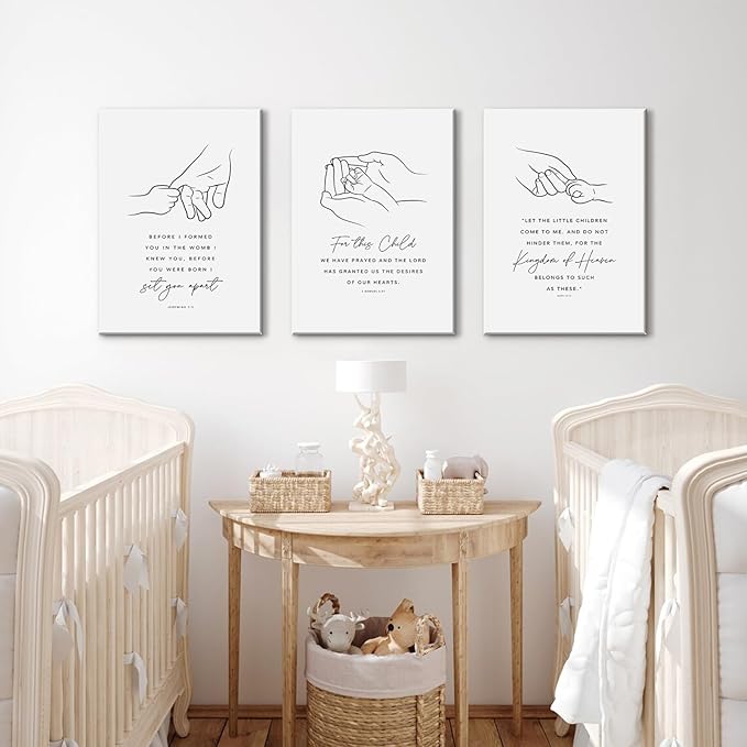 Joocrise Nursery Scripture Wall Art Set of 3 Nursery Bible Verse Wall Decor Baby Christian Canvas Art Christian Artwork Bible Verse Poster for Kids Room 16x24 Inch Ready to Hang