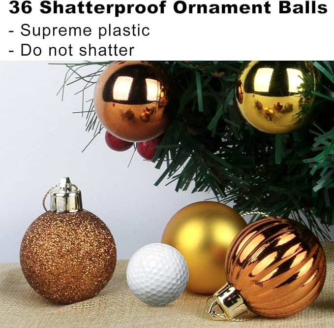 Bronze & Gold 2.5" Christmas Balls Christmas Tree Decoration Ornaments Shatterproof Hanging Balls for Birthday Halloween Holiday Wedding Decorations Set of 36pcs