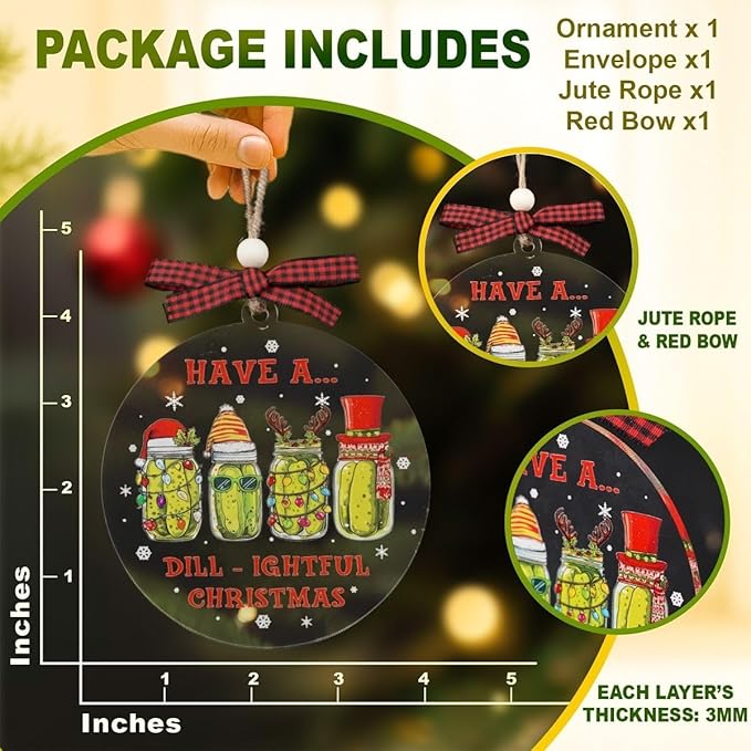 Pickle Ornament - Pickle Ornaments for Christmas Tree - Christmas Pickles Ornaments - Funny Pickles Gifts,Gag Gift - Funny Xmas Gifts - Acrylic Pickles Jar Ornament