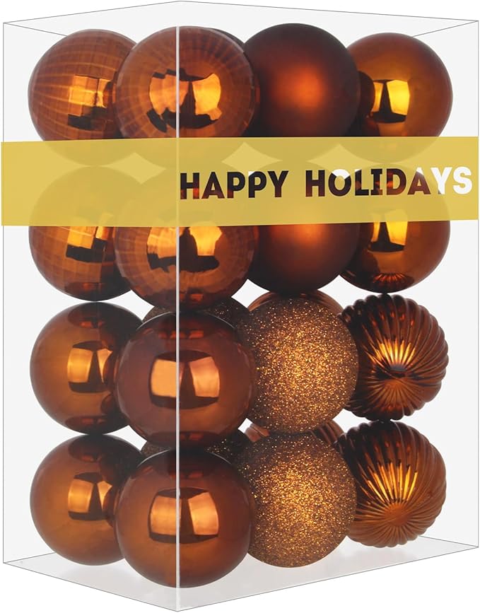 Bronze 1.6" Small Christmas Balls Christmas Tree Decoration Ornaments Shatterproof Hanging Balls for Birthday Halloween Holiday Wedding Decorations Set of 24pcs