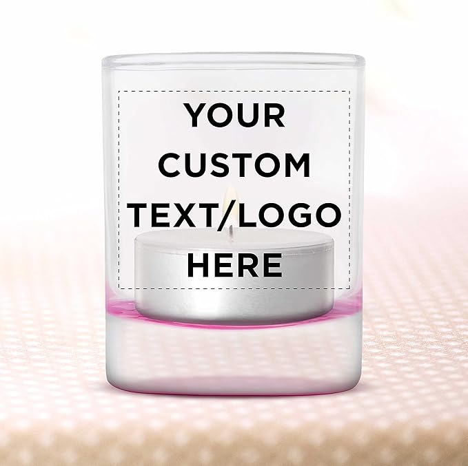 DISCOUNT PROMOS Custom Arc Votive Candle Holders 3 oz. Set of 36, Personalized Bulk Pack - Thick Base, Perfect for Wedding, Anniversary and Party Favors - Pink Bottom