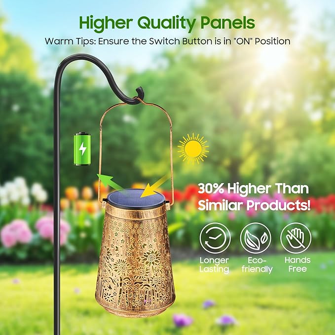 2 Pack Solar Lanterns Outdoor Waterproof Birthday Gifts for Women Mom Grandma, Hollowed-Out Metal Sunflower Hanging Solar Lantern Lights Outdoor Decor, 2 Modes Lights Decor for Yard, Patio