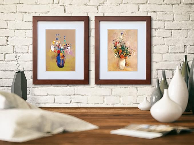 8x10 Picture Frame Set of 2 Made of Solid Wood Photo Frame with Real Glass for Pictures 5x7 with Mat or 8x10 Without Mat, Wall Gallery or Tabletop display Picture Frames, Brown
