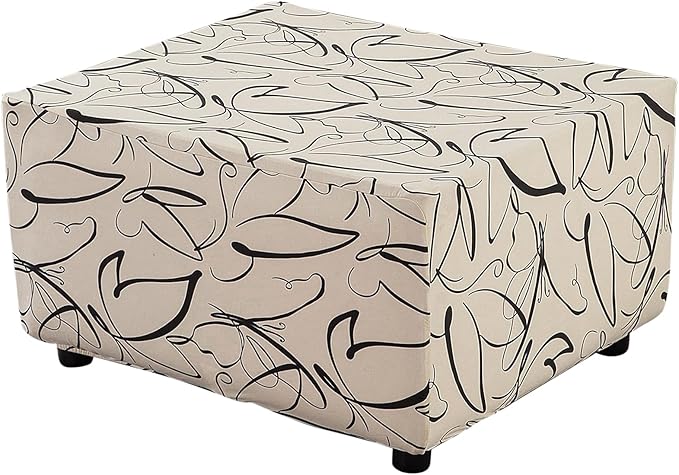 HAOYONG Ottoman Cover Rectangle Printed, Stretch Footstool Slipcover Soft Fabric Protector for Rectangular Ottoman in Living Room or Bedroom Washable Medium