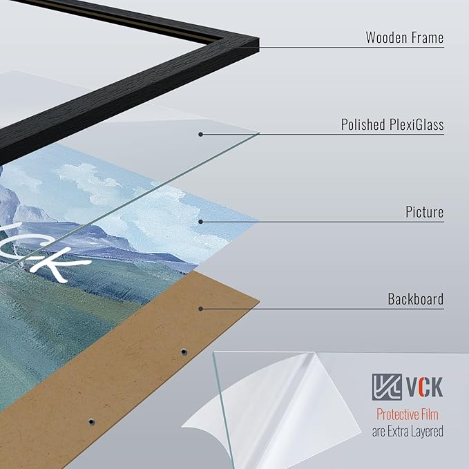 VCK 11x14 Picture Frame Set of 4 - Black, Gallery-Quality Wood Poster Frames, 1.1-Inch Wide Border, Polished Plexiglass, Vertical or Horizontal Wall & Tabletop Display for Photo/Art/Prints, Black