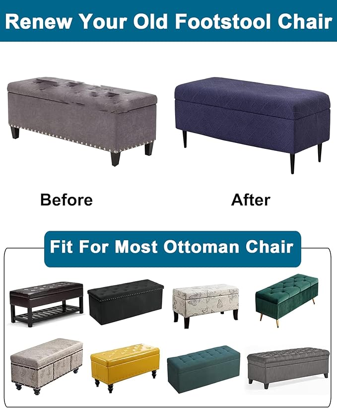 CRFATOP Jacquard Ottoman Stool Cover Stretch Folding Storage Footstool Bench Slipcovers Upholstered Foot Chest Chair Covers Washable Entryway Furniture Protector with Elastic Bands,M,Purplish Blue