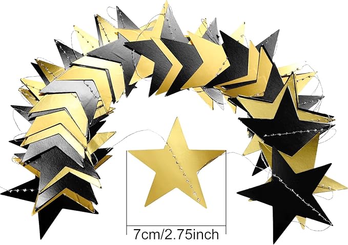 Patelai Glitter Star Garland Banner 2026 New Years Decor 130 Feet Star Hanging Banner Twinkle Backdrop for Birthday Classroom Wedding Christmas Party Supplies(Black, Gold)