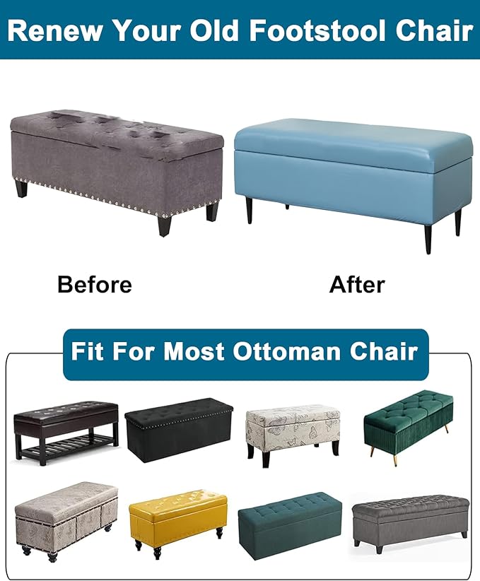 CRFATOP Waterproof PU Ottoman Stool Cover Stretch Folding Storage Footstool Bench Slipcovers Upholstered Foot Chest Chair Covers Washable Entryway Furniture Protector with Elastic Bands,S,Blue