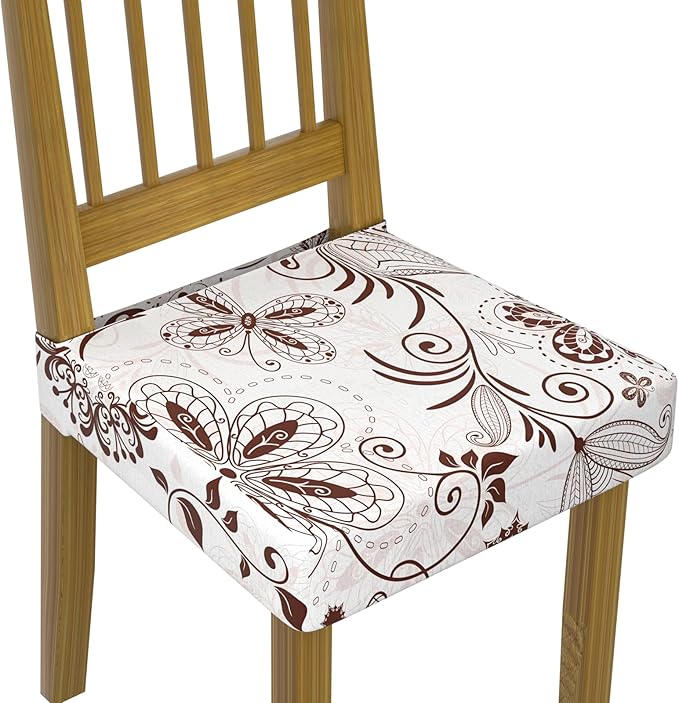 Stretch Dining Chair Seat Covers Set of 6,Dining Chair Slipcovers, Floral Printed Chair Covers,Soft Fabric Washable Upholstered Chair Seat Protector, No Rear Covers for Home Kitchen Dining Room