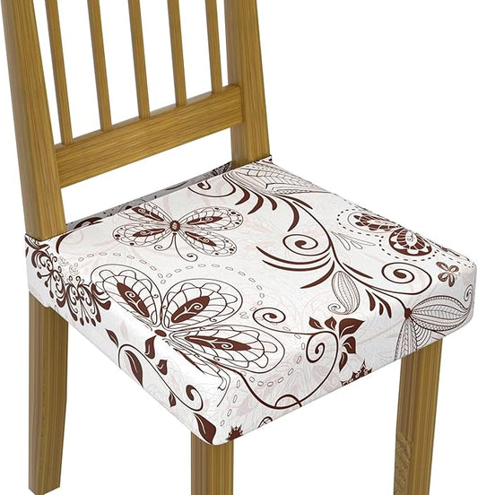 Stretch Dining Chair Seat Covers Set of 4,Dining Chair Slipcovers, Floral Printed Chair Covers,Soft Fabric Washable Upholstered Chair Seat Protector, No Rear Covers for Home Kitchen Dining Room