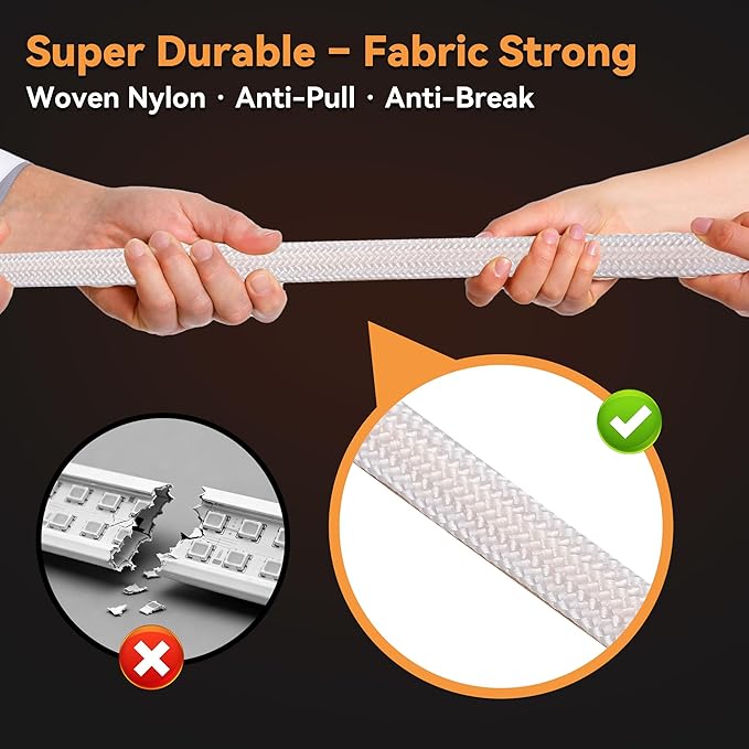 59in USB Fabric COB LED Strip Light, 3000K Warm White, Soft Glare-Free Diffused Glow, Cuttable Flexible Under Cabinet, Pantry, Kitchen & Shelf Lighting
