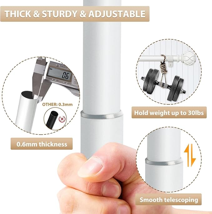 KAMANINA 1 Inch Double Curtain Rods for Windows 66 to 120 Inches ((5.5-10 Feet), Ivory White Heavy Duty Double Curtain Rod, Telescoping Drapery Rod with Netted Texture Finials