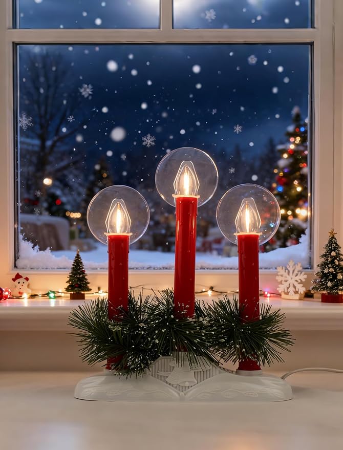Bright Plug in Electric Window Candles, 3-Light Christmas Candolier with Safe LED Bulbs, Modern Flameless Candle Light Lamp for Holiday, Home & Party Decor, UL Listed