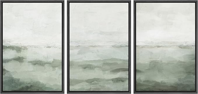 MUDECOR Framed Canvas Print Wall Art Sage Green Abstract Prints Minimalist Modern Wall Art Decor for Bedroom - 24"x36"x3 Black