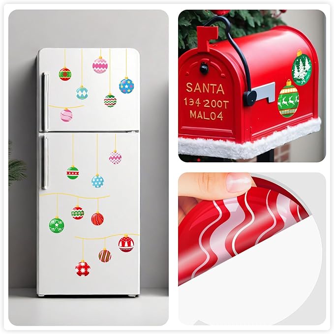 Cinrobiye 9 Sheets Christmas Snowball Window Clings Winter Christmas Car Refrigerator Decorations Stickers Door Window Seasons Decals for Holiday Xmas Christmas Home Kitchen Living Room
