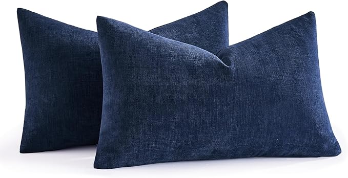 MIULEE Dusty Blue Couch Pillow Covers 12x20 Inch, Set of 2 Soft Chenille Decorative Lumbar Throw Pillow Covers Farmhouse for Sofa Living Room Bed