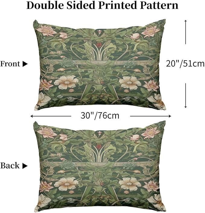 William Morris Pillow Protectors with Zipper Standard Size Vintage Floral Print Pillow Covers Set of 2 Nature Green Botanical Pillowcases Rustic Wildflowers Bed Pillow Covers 30"X20"