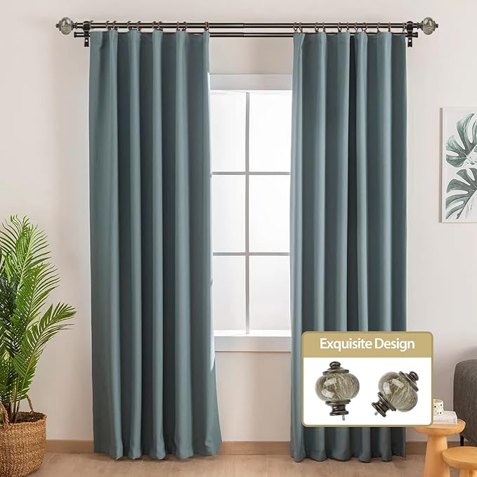 KAMANINA 1 Inch Double Curtain Rod 66 to 120 Inches (5.5-10ft), Bronze Telescoping Curtain Rods for Windows 54 to 115 inches, Heavy Duty Dual Drapery Rods with Marbled Finials