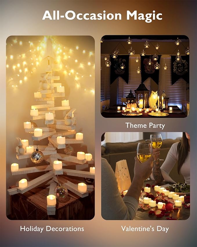 Homemory 12Pcs Flickering Flameless Candle Battery Operated, 200+Hours Fake Electric LED Tea Lights for Votive, Centerpiece Table Decorations, Wedding, Aniversary, Halloween, Christmas