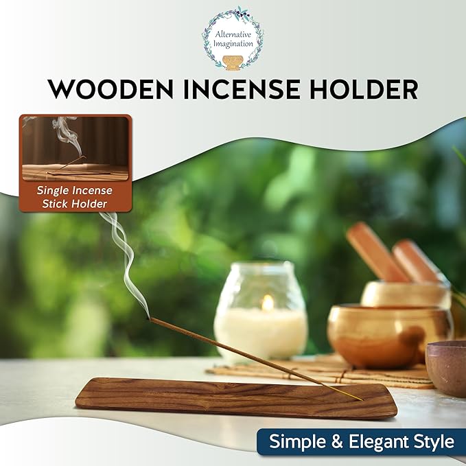 Incense Holder - Wooden Ash Catcher for Single Incense Sticks - Meditation Accessories, Spiritual Decor, Home Fragrance, Room Decor (10 Inches Long)