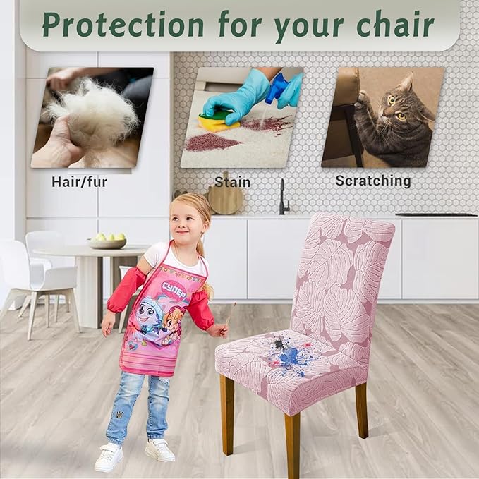 Chair Covers for Dining Room Chair Covers Set of 4 Stretch Spandex Kitchen Chair Protector Slipcover Removable Washable Dining Chair Covers for Home, Party, Ceremony, Banquet (Pink)