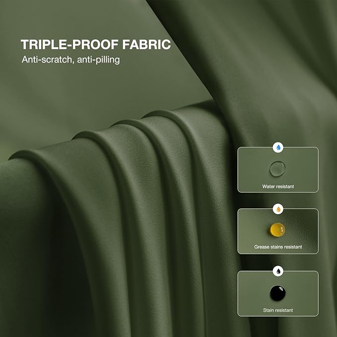 Anmao Non-See-Through Olive Green Privacy Semi Sheer Curtains for Living Room 84 Inch Length 2 Panels Set, Light Filtering That Let Light in Rod Pocket Window Drapes for Bedroom, 52W x 84L, Dark Green