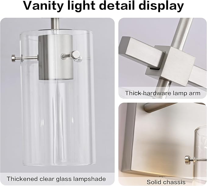 SOLFART 2 Light Wall Scone Vintage Vanity Light Fixtures Brushed Nickel Wall Light for Bathroom Lights Over Mirror with Glass Shade Light Fixtures (Exclude Bulb)