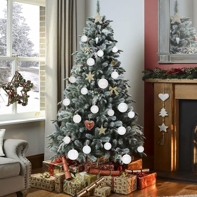 1.57" Pearl White Christmas Balls Ornaments 40 Pcs Shatterproof Christmas Ornaments Set Halloween Balls Ornaments White Ornament for Xmas Tree Holiday Party