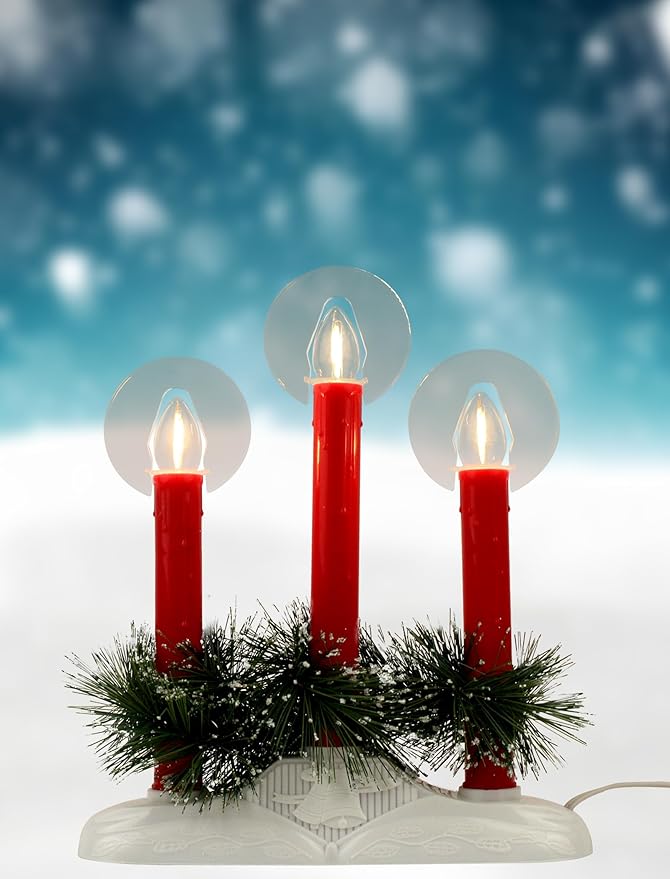 Bright Plug in Electric Window Candles, 3-Light Christmas Candolier with Safe LED Bulbs, Modern Flameless Candle Light Lamp for Holiday, Home & Party Decor, UL Listed