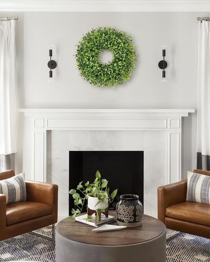 Vlorart 20 Inch Boxwood Wreath, Handmade Green Wreath for Front Door, Full & Lush Boxwood Wreaths for Front Door Year Round, Waterproof Spring Summer Greenery Wreaths for Outdoor Indoor Decor