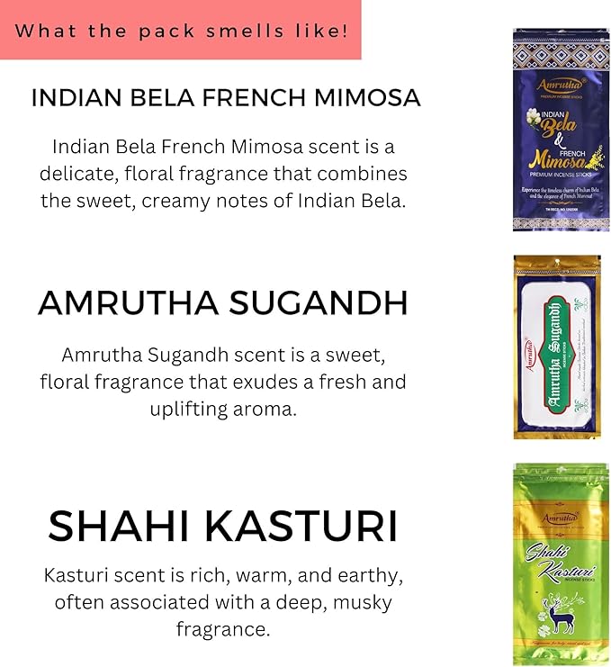 Hashcart Premium Incense Stick Gift Set of 3 Include 240+ Sticks of Unique Fragrances (Indian Bela, Amrutha Sugandh, Shahi Kasturi), 110g Each, Made up of Natural Organic Ingredients