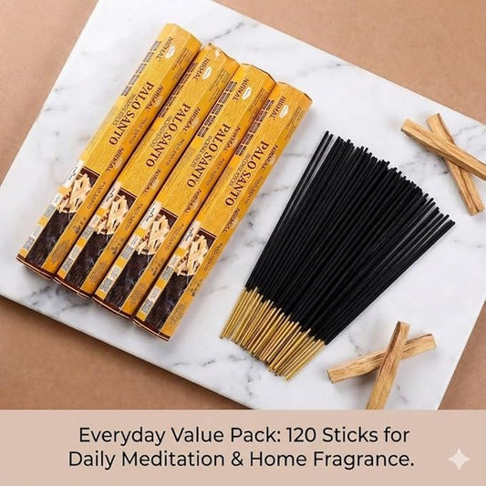Hexa Palo Santo Incense Sticks - Pack of 6 Incense, 120 Sticks for Calming, Stress-Relief and Mindful Meditation | an Eco-Friendly, Non-Toxic and Unique Aromatic Incense Sticks by Shubhkart