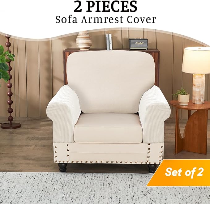 Sectional Couch Covers for Sofa Cushion L Shaped Couch Cover Washable Soft Couch Cushion Covers Stretch Sofa Slipcovers(2-Piece for Sofa Armrest Cover, White)