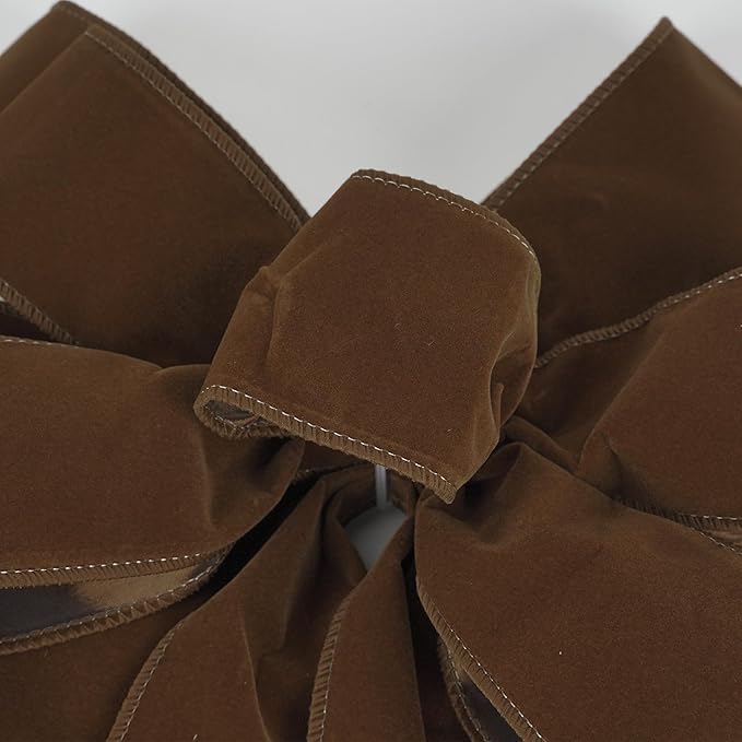 13" Brown Velvet Christmas Tree Topper Bow, Premade, 13" x 20"