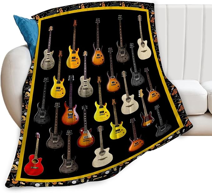 Tijuboni Guitar Music Throw Blanket Guitar Gifts for Girls Boys Women Men Kids Adults Soft Flannel Fleece Blanket for Couch Sofa Bed Home Decor 50"x60"