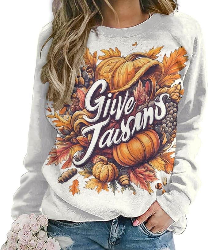 Thanksgiving Sweatshirt for Women Crewneck Pullover Casual Graphic Long Sleeve Shirts Sweater
