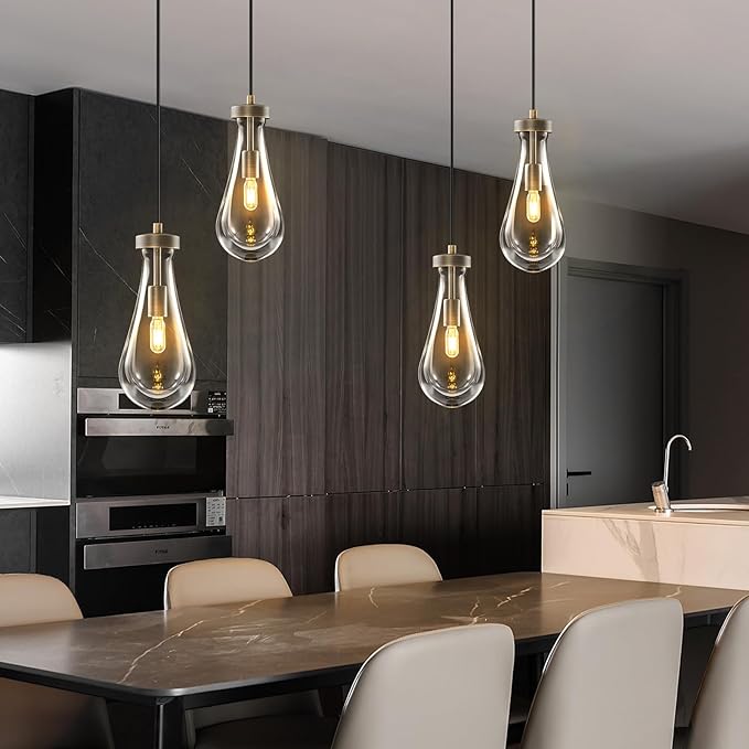 Raindrop Pendant Lights Kitchen Island: 2 Head Vintage Copper Teardrop Hanging Light - Durable Crystal Pendants Light over Dining Table - Raindrop Lighting Fixture for Bedroom Hallway Bulb Included