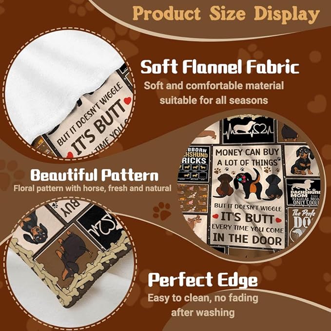 Dachshund Flannel Fleece Blanket Throw Couch Microfiber Soft Cozy Lightweight Luxury Bed Blanket 60"x50"for Teen