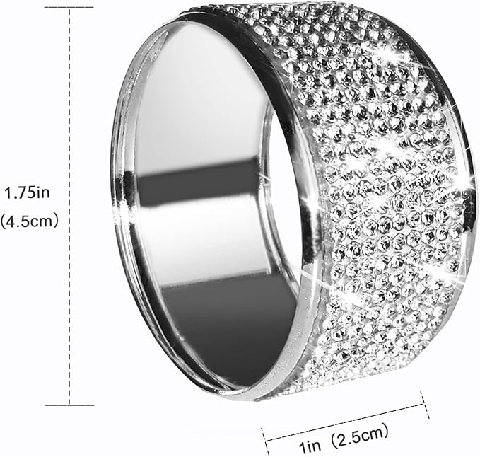 Silver Diamond Napkin Rings Set of 12, Rhinestone Napkin Holder for Dining, Table Decorations,Wedding,Bling Cloth Holder Full of Crushed Diamond,Silver Napkin Ring Party of Table Setting Home Décor