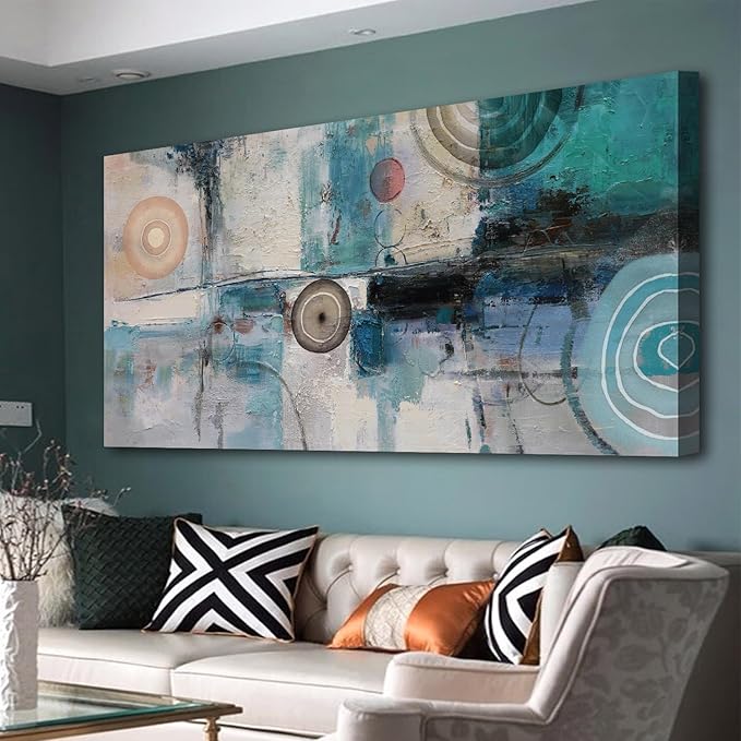 Acocifi Abstract Wall Art Turquoise Grey Teal Canvas Textured Painting Modern Geometric Picture, Large Vertical Artwork Framed for Living Room Bedroom Bathroom Hallway Office Home Decor 40x20