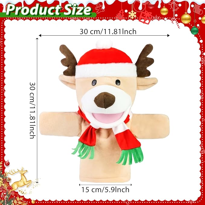 Eyourlife Reindeer Christmas Tree Topper, 11 Inch Plush Stuffed Deer Tree Topper with Red Santa Hat and Scarf, Farmhouse Animal Treetop for Christmas Winter Woodland Holiday Indoor Outdoor Tree Decor