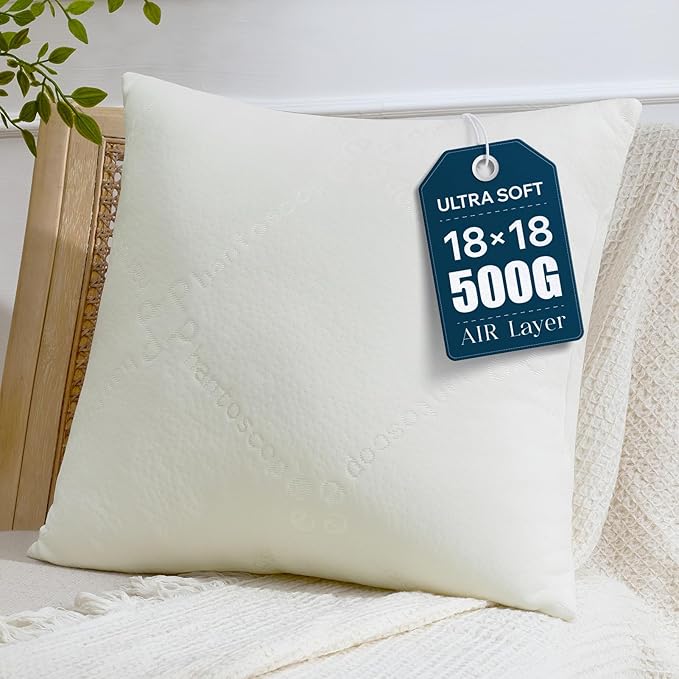 Phantoscope Premium 18x18 Throw Pillow Inserts, Ultra-Soft Pillow Inserts with Quilted Air Layer Decorative Throw Pillows for Couch, Bedroom, Square Cushion Sham Stuffer, Pack of 1